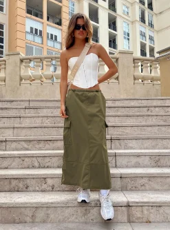Princess Polly Ferguson Parachute Maxi Skirt  Khaki Store