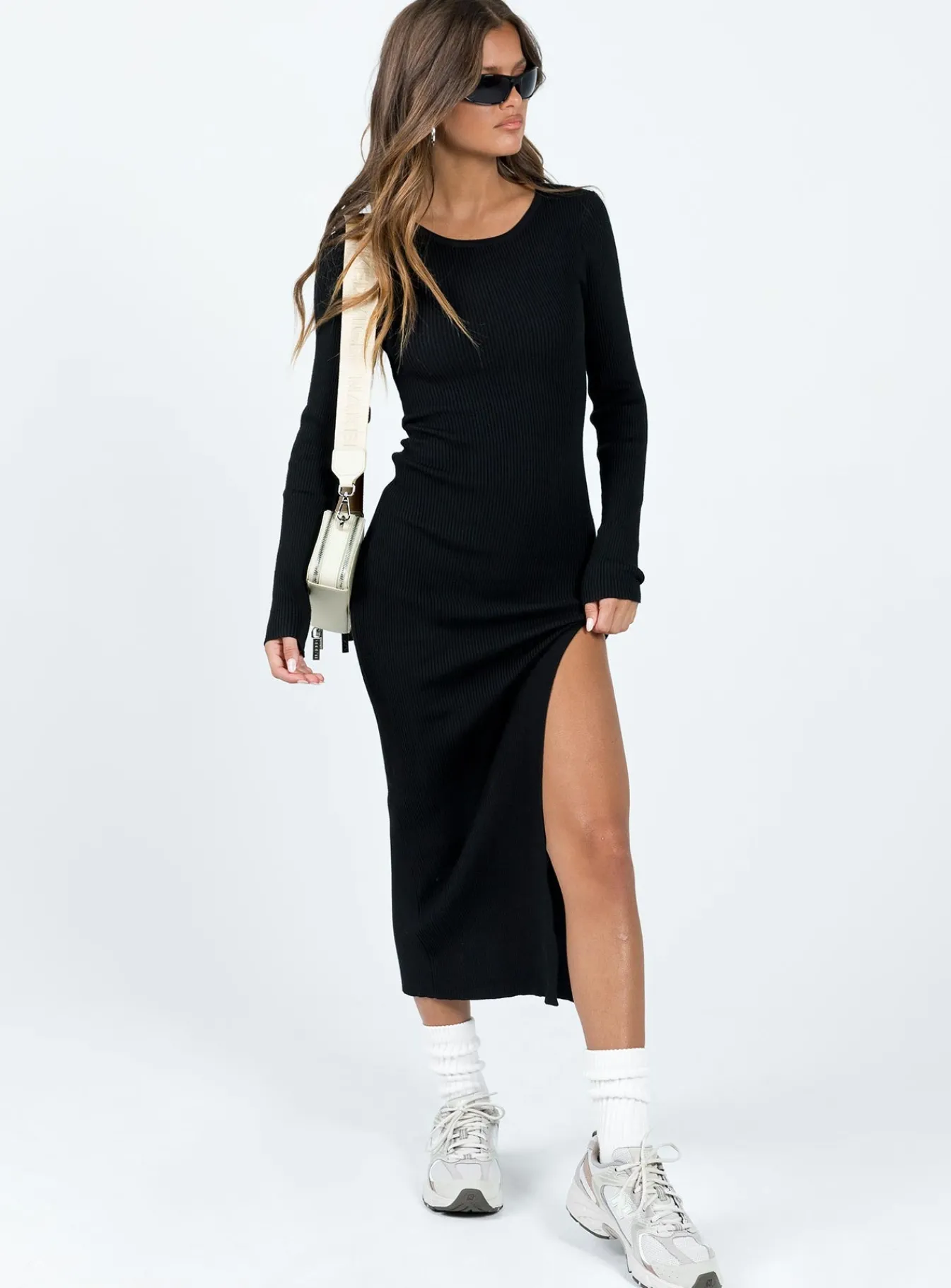 Princess Polly Fitro Long Sleeve Maxi Dress Black Clearance