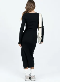 Princess Polly Fitro Long Sleeve Maxi Dress Black Clearance