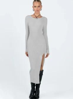 Princess Polly Fitro Long Sleeve Maxi Dress  Grey New
