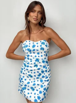 Princess Polly Florella Strapless Mini Dress/ Blue   White Sale