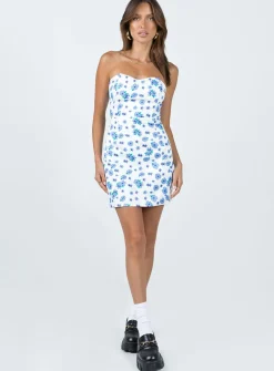 Princess Polly Florella Strapless Mini Dress/ Blue   White Sale