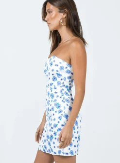 Princess Polly Florella Strapless Mini Dress/ Blue   White Sale