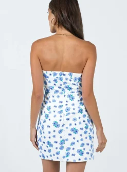 Princess Polly Florella Strapless Mini Dress/ Blue   White Sale