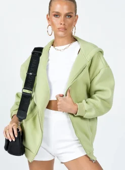 Princess Polly Florida Zip Up Sweatshirt  Green Best Sale