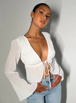 Princess Polly Floryce Long Sleeve Top  White Clearance
