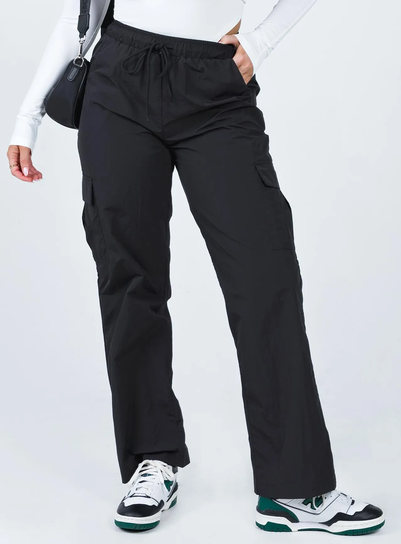 Princess Polly Flossie Parachute Pants Black Clearance