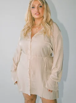 Princess Polly Forbidden Mini Dresscurve   Beige Clearance