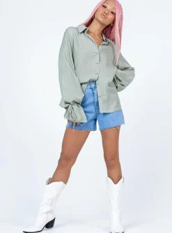 Princess Polly Forbidden Shirt  Sage Outlet