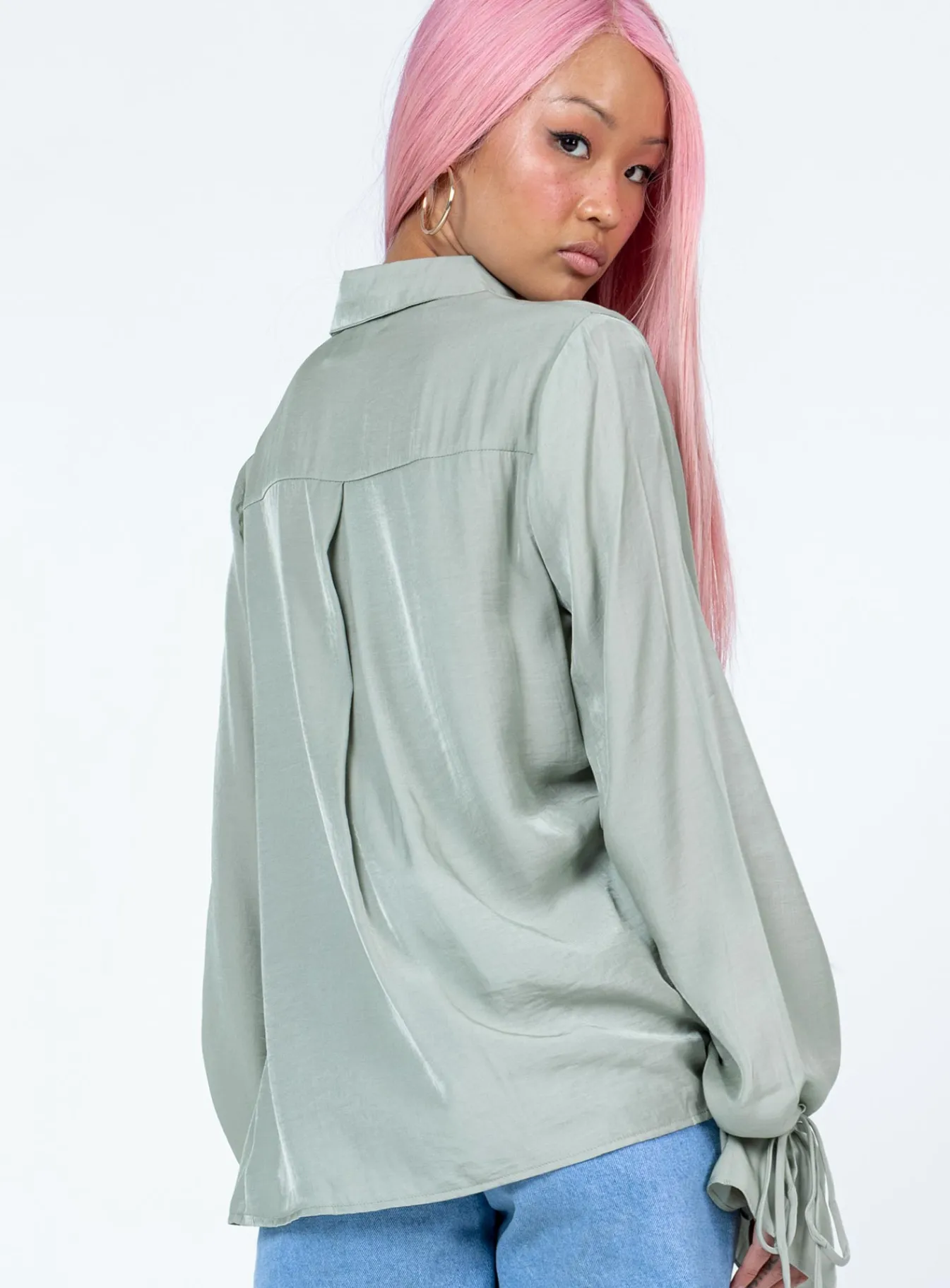 Princess Polly Forbidden Shirt Sage Outlet