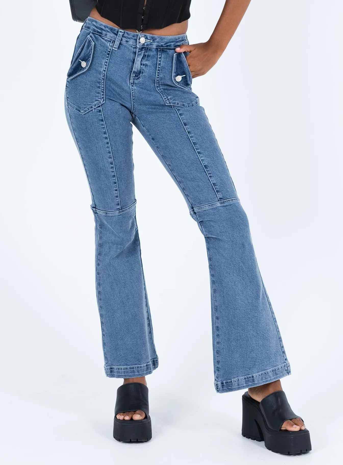 Princess Polly Formont Jeans Mid Wash Denim Blue Denim Online