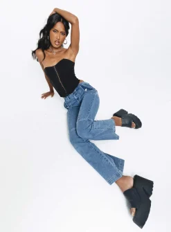 Princess Polly Formont Jeans Mid Wash Denim Blue Denim Online