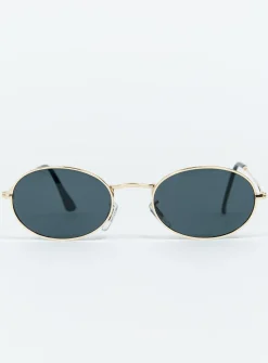 Princess Polly Frankie Oval Sunglasses   Black/Gold Fashion