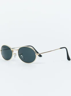 Princess Polly Frankie Oval Sunglasses Black/Gold Fashion