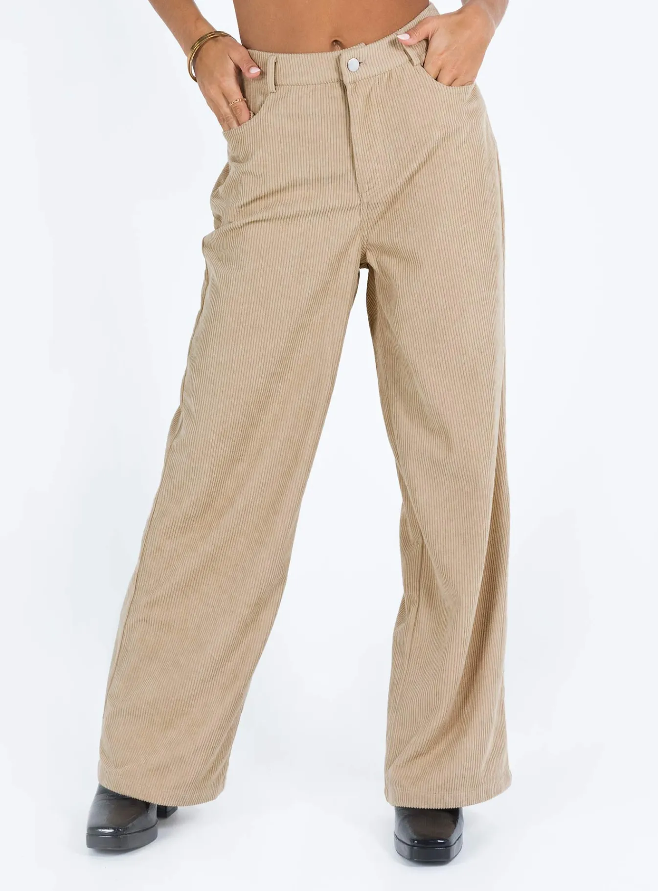 Princess Polly Frannie Corduroy Pants Cream Sale