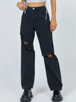 Princess Polly Fraya High Rise Boyfriend Jeans Denim Black Hot