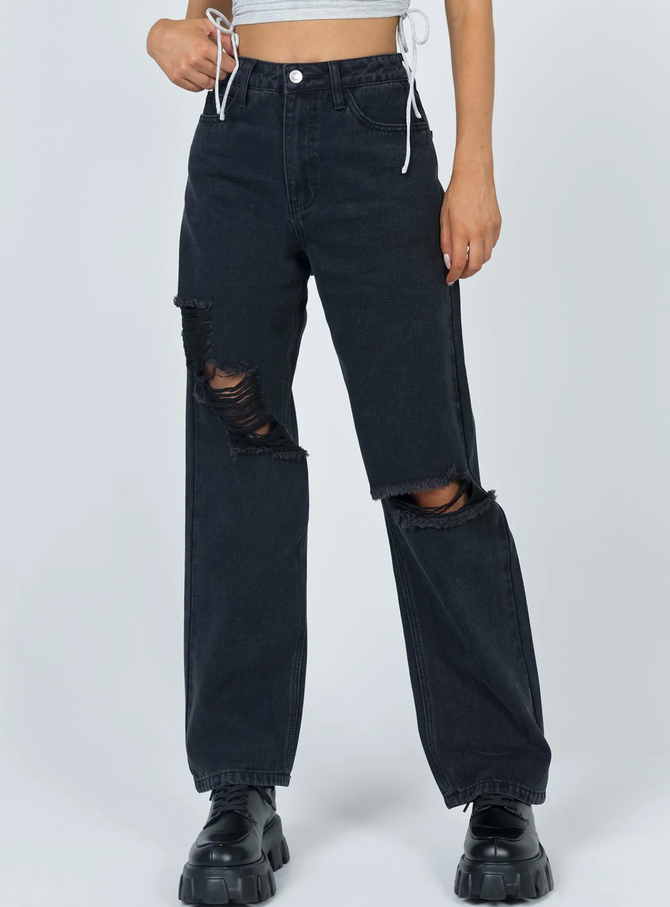Princess Polly Fraya High Rise Boyfriend Jeans Denim Black Hot