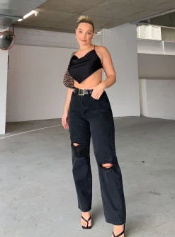 Princess Polly Fraya High Rise Boyfriend Jeans Denim Black Hot