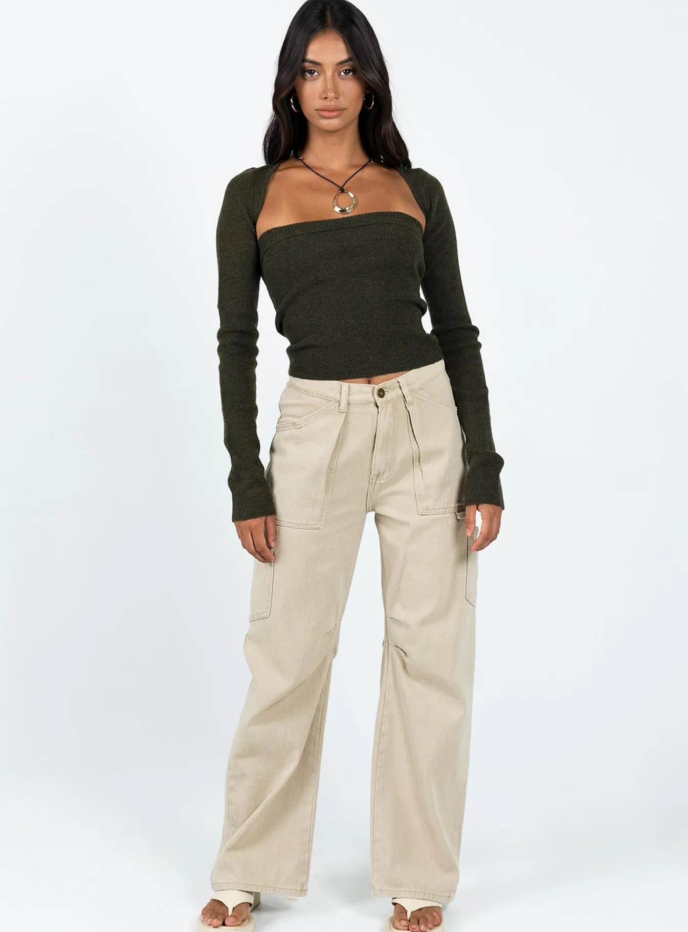 Princess Polly Freesia Two Piece Bolero Top Khaki Store