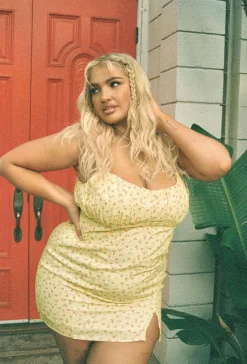 Princess Polly Freya Mini Dress Curve   Yellow Hot