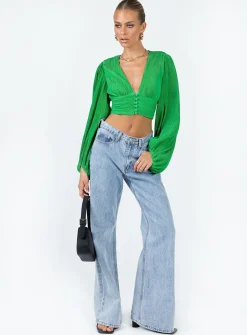 Princess Polly Fria Top  Green Clearance