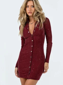 Princess Polly Friday Fever Mini Dress  Burgundy Best Sale