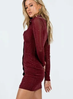 Princess Polly Friday Fever Mini Dress  Burgundy Best Sale