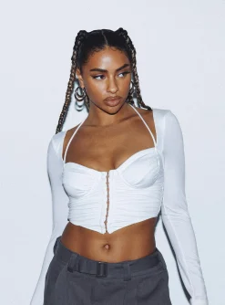 Princess Polly Galyn Long Sleeve Top  White Flash Sale