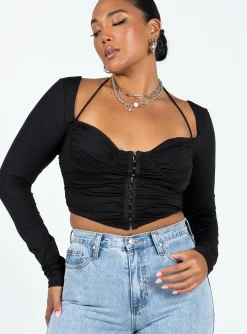 Princess Polly Galyn Long Sleeve Top  Black Cheap