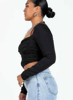 Princess Polly Galyn Long Sleeve Top  Black Cheap