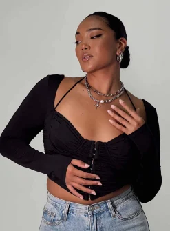 Princess Polly Galyn Long Sleeve Top  Black Cheap