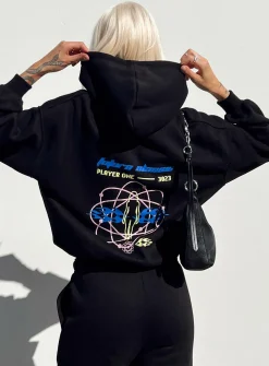 Princess Polly Game On Hoodie  Black Hot