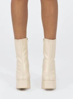 Princess Polly Garvie Platform Boots  Cream Cheap