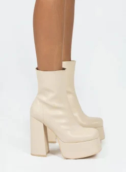 Princess Polly Garvie Platform Boots  Cream Cheap