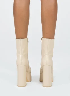 Princess Polly Garvie Platform Boots  Cream Cheap