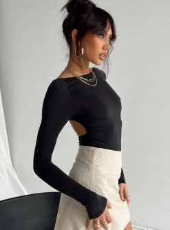 Princess Polly Gatewood Long Sleeve Bodysuit  Black New