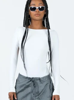 Princess Polly Gatewood Long Sleeve Bodysuit White Flash Sale