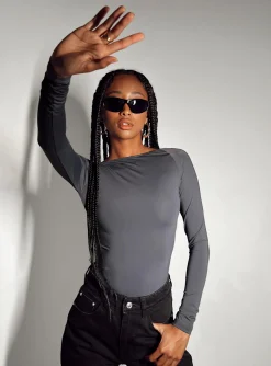 Princess Polly Gatewood Long Sleeve Bodysuit  Slate Sale