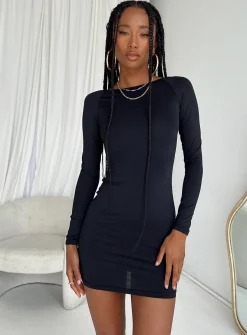 Princess Polly Gatewood Long Sleeve Mini Dress  Black New