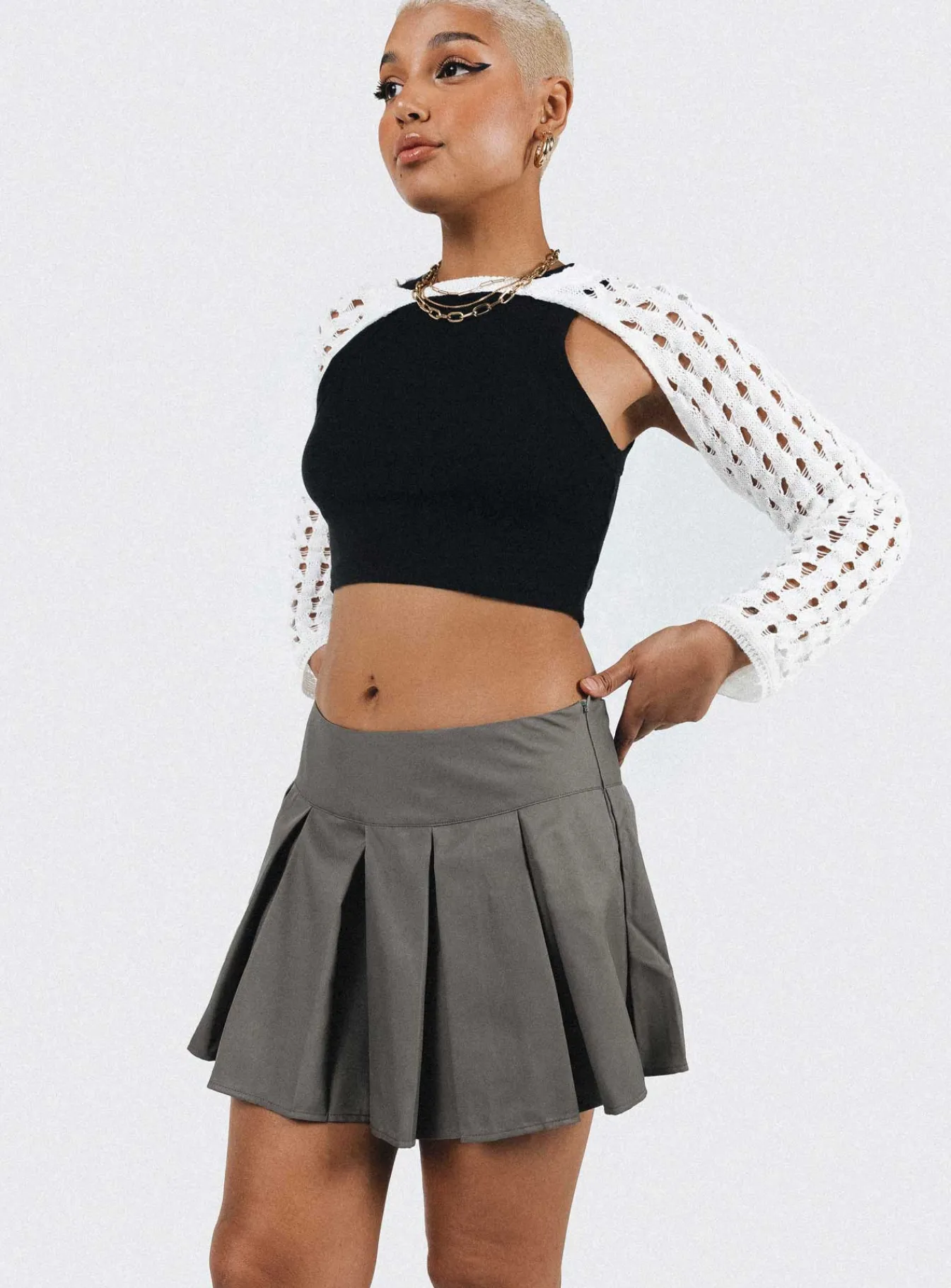 Princess Polly Gavin Pleated Mini Skirt Grey Best