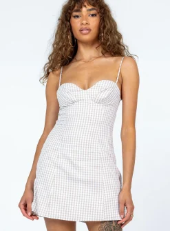 Princess Polly Genesis Mini Dressgingham   Beige Cheap
