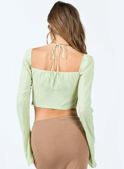 Princess Polly Geneve Long Sleeve Top  Green Cheap