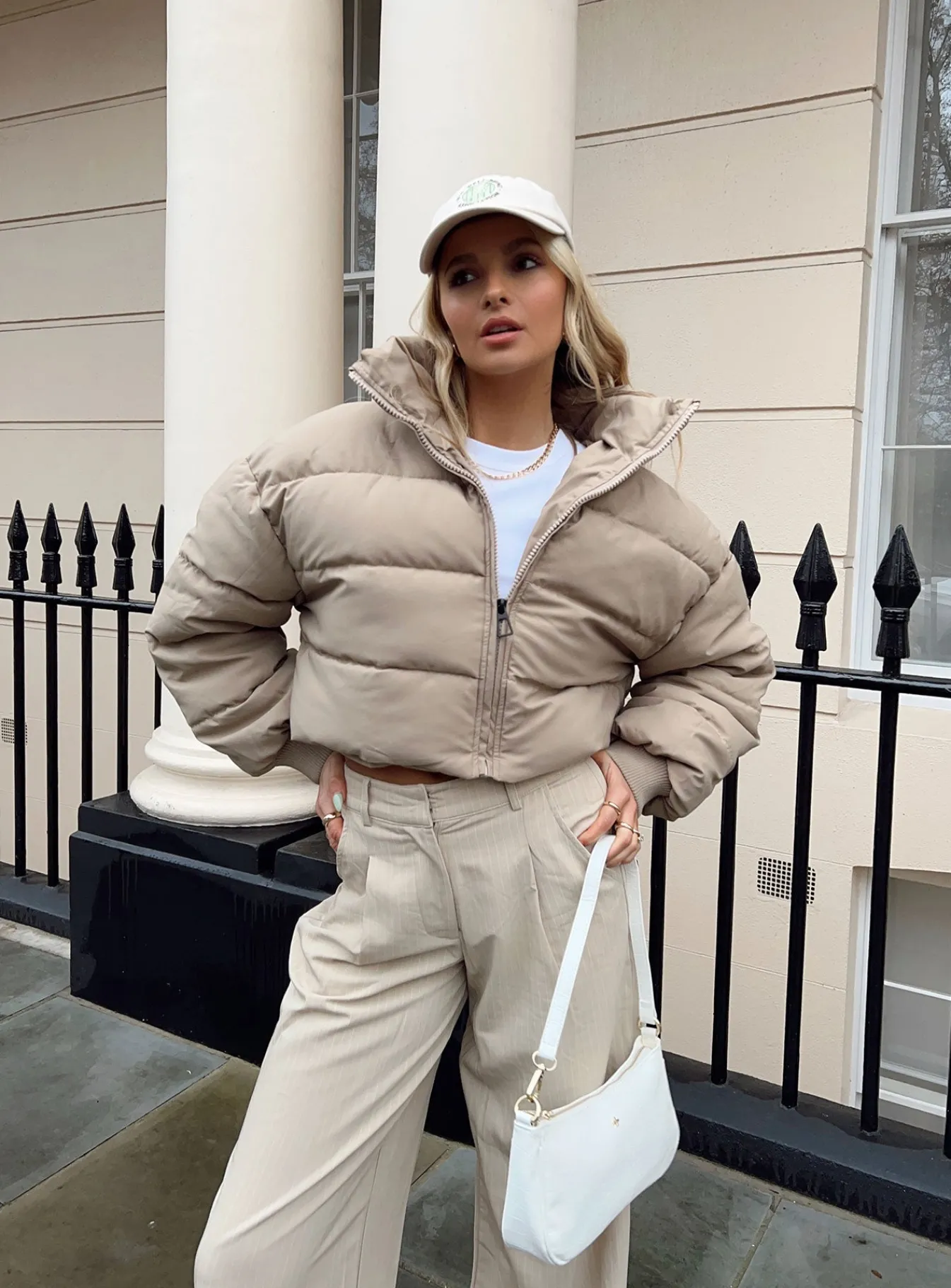 Princess Polly Georgia Cropped Puffer Jacket Beige Outlet