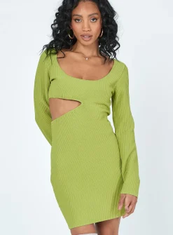 Princess Polly Giana Long Sleeve Mini Dress  Green New
