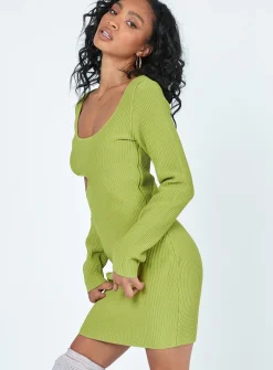 Princess Polly Giana Long Sleeve Mini Dress  Green New