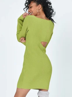 Princess Polly Giana Long Sleeve Mini Dress  Green New