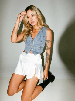 Princess Polly Gibbs Mini Skirt  White Clearance