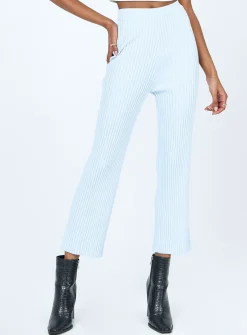 Princess Polly Ginny Ribbed Knit Pants  Blue Hot