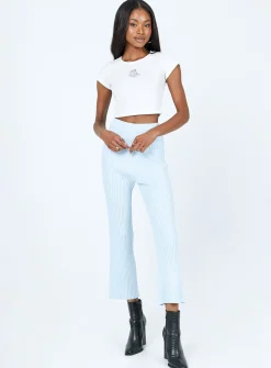 Princess Polly Ginny Ribbed Knit Pants  Blue Hot