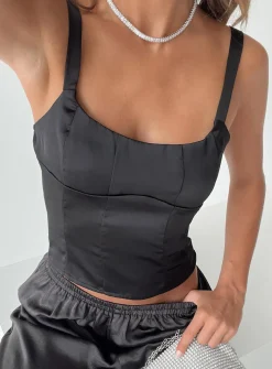 Princess Polly Golda Satin Corset Top  Black Discount
